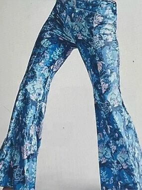 Free People Blue Velvet Floral Bell Bottoms